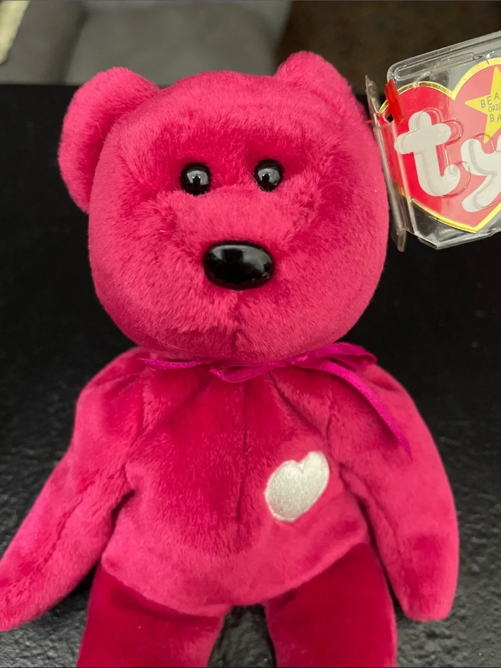 1998 Ty Valentina Beanie Baby Heart Bear Plush 1999-Tush Tag, 1998- Swing Tag